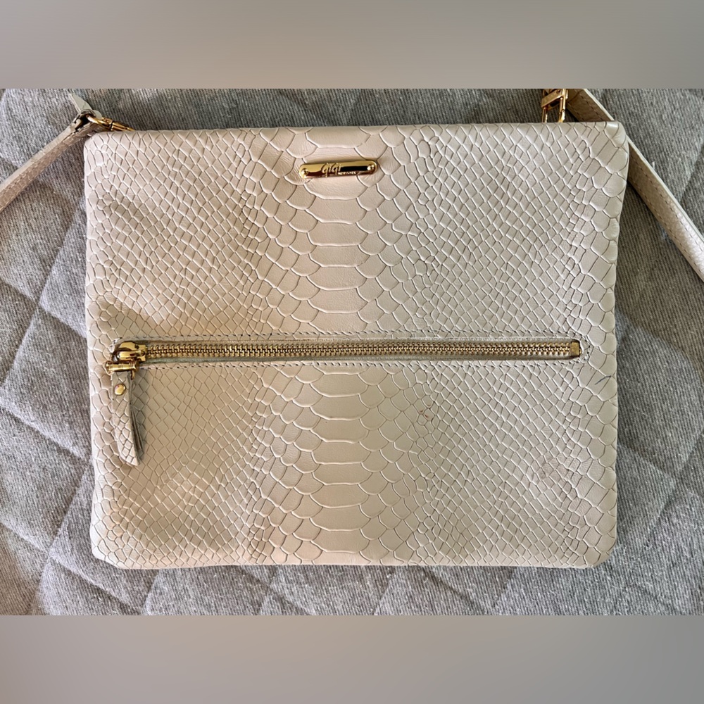 GIGI NEW YORK Skylar Military Python Embossed Cream Leather Crossbody Purse Bag - Picture 10 of 12
